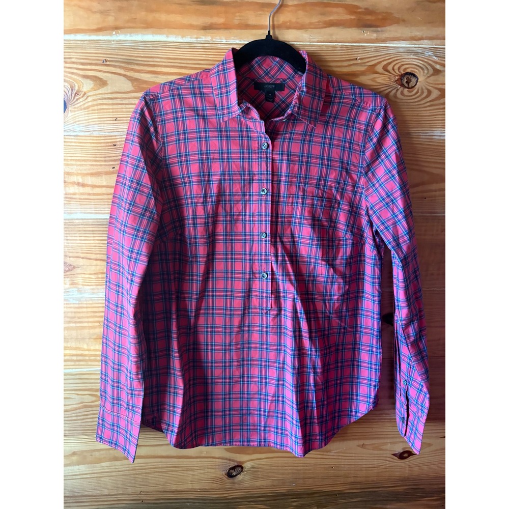 J. Crew Red Tartan Popover Shirt Plaid Womens Size 4 Button Up Cabincore